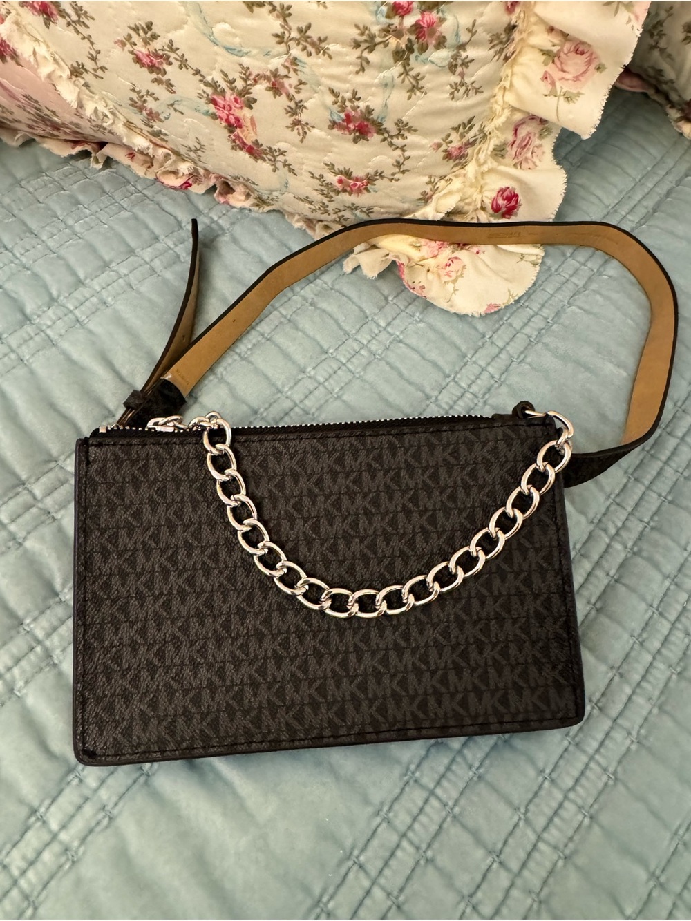 Michael Kors Brown Signature Chain-Trim Crossbody Bag